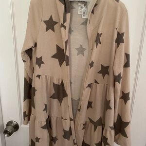 Beige Star Patterned Hooded Cardigan
